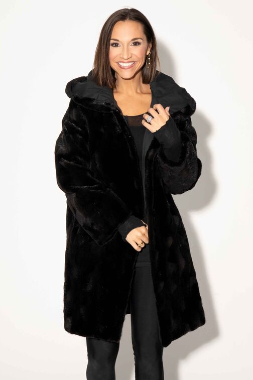 Reversible Sheared Sectioned Mink Fur Stroller with Hood