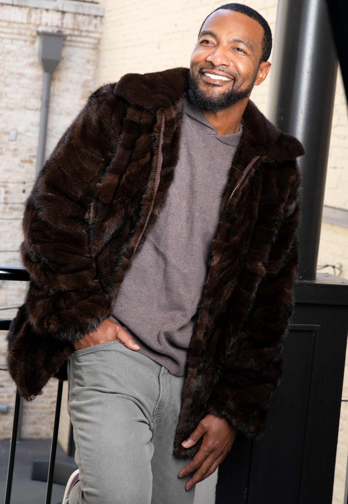 Men's Sectioned Mink Fur Bomber Jacket