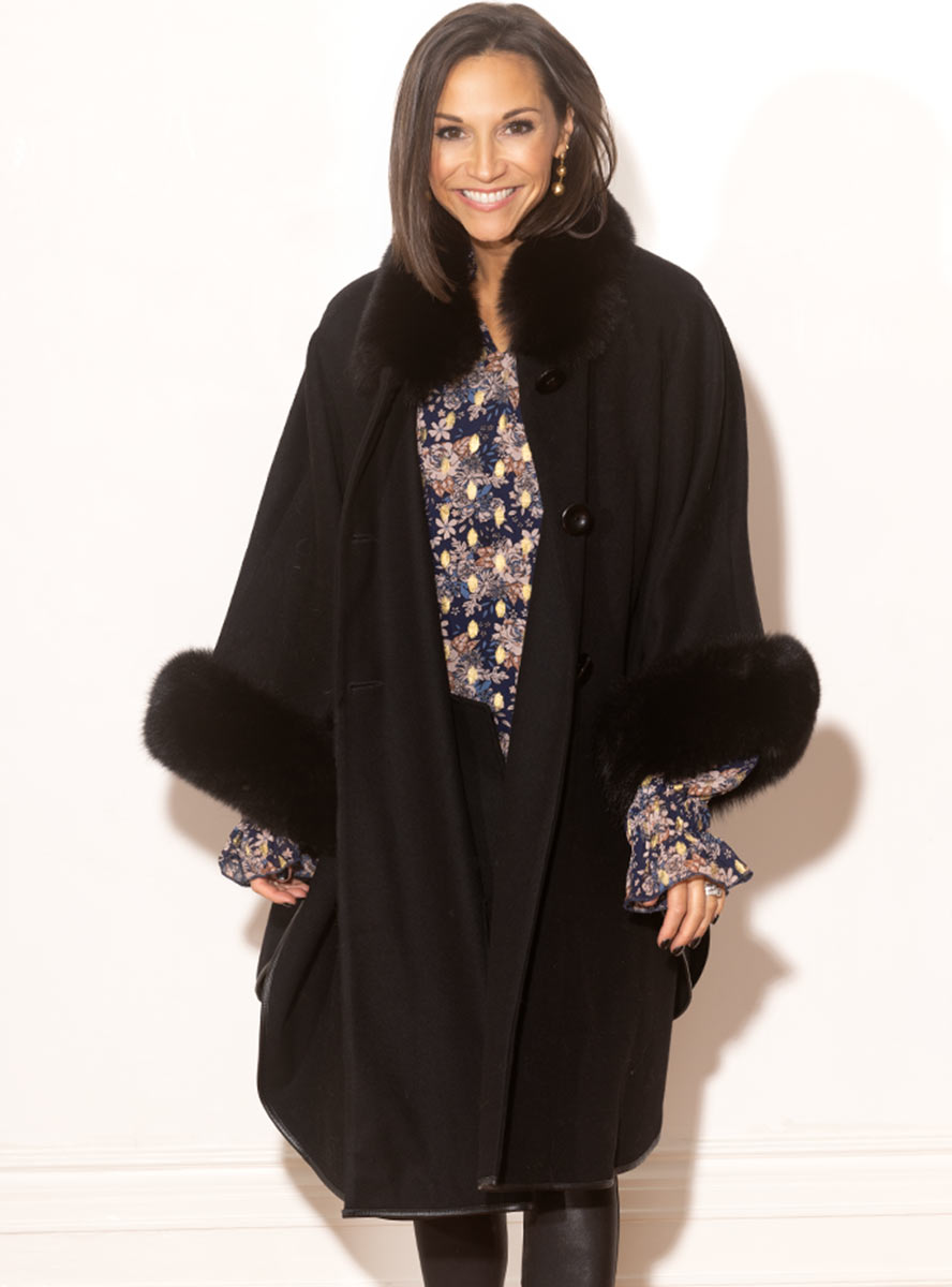 Cashmere & Wool Blend Cape with Fox Fur Trim