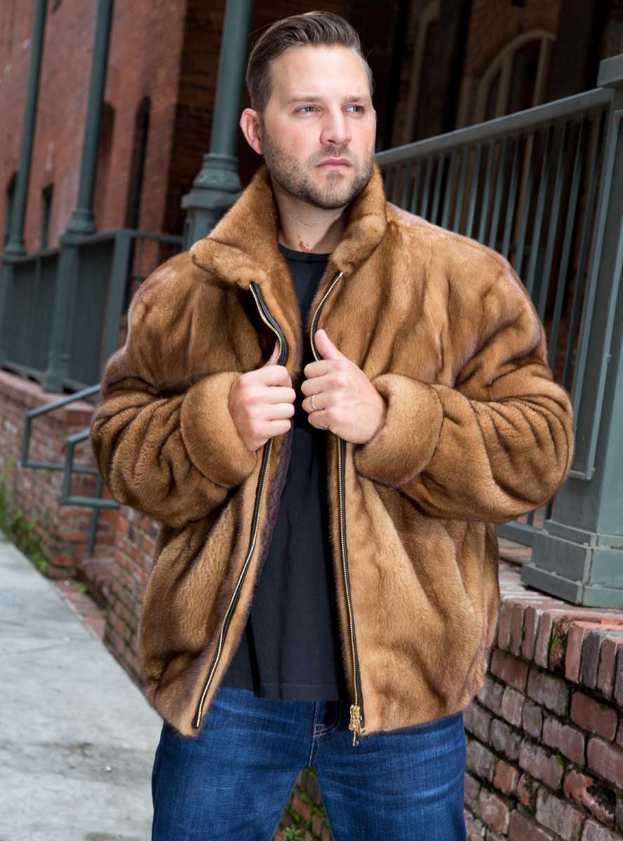 Men's Sectioned Mink Fur Bomber Jacket