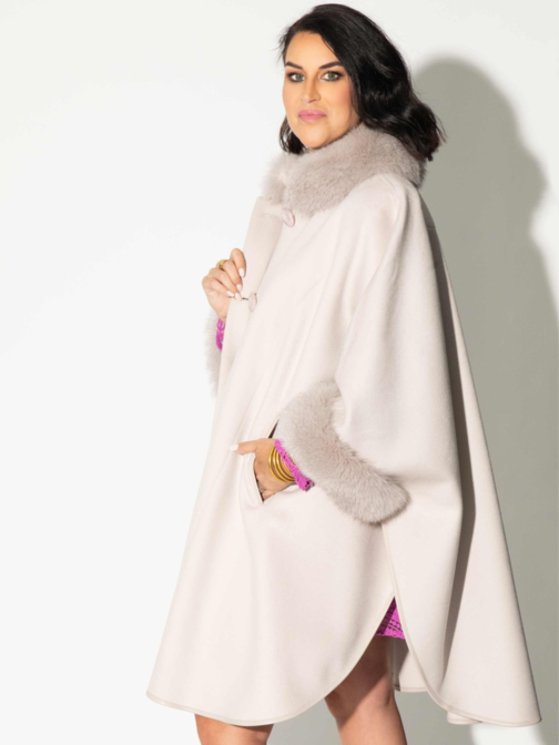 Cashmere & Wool Blend Cape with Fox Fur Trim