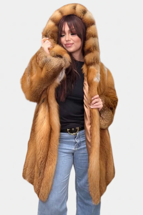 Custom-Made Natural Red Fox Fur Stroller with Hood