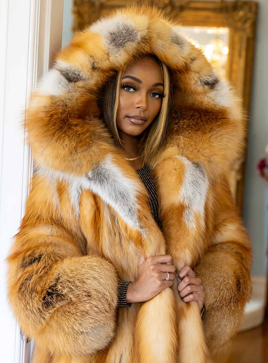 Custom-Made Natural Red Fox Fur Stroller with Hood