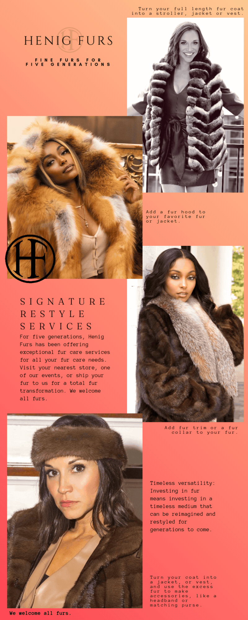 Signature Restyle Services - we offer a variety of restyle services & we welcome all furs.
