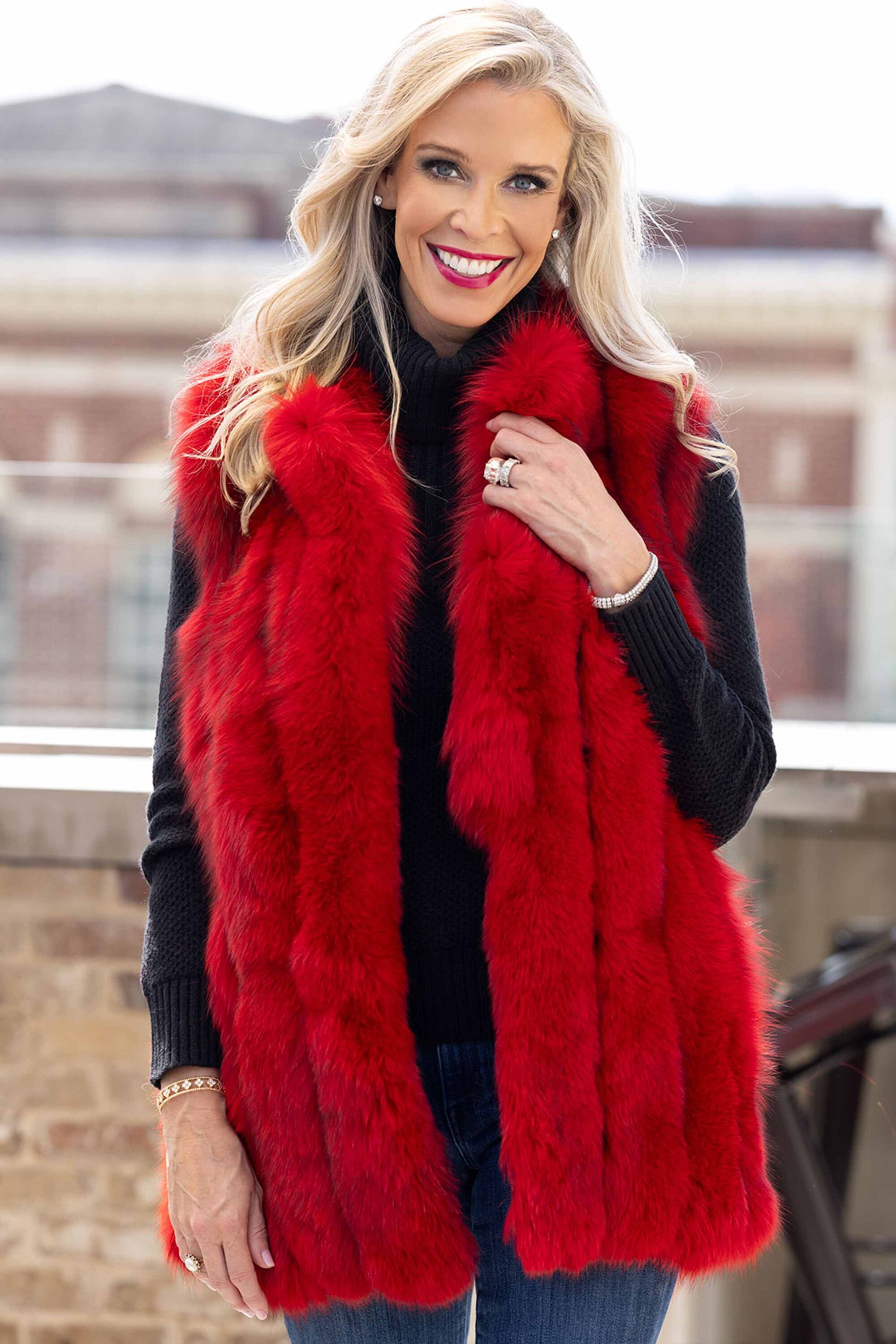 Red Fox Fur Vest in Vertical Pattern