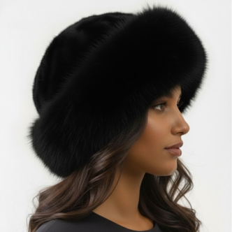 Ranch Sectioned mink fur hat with fox fur trim