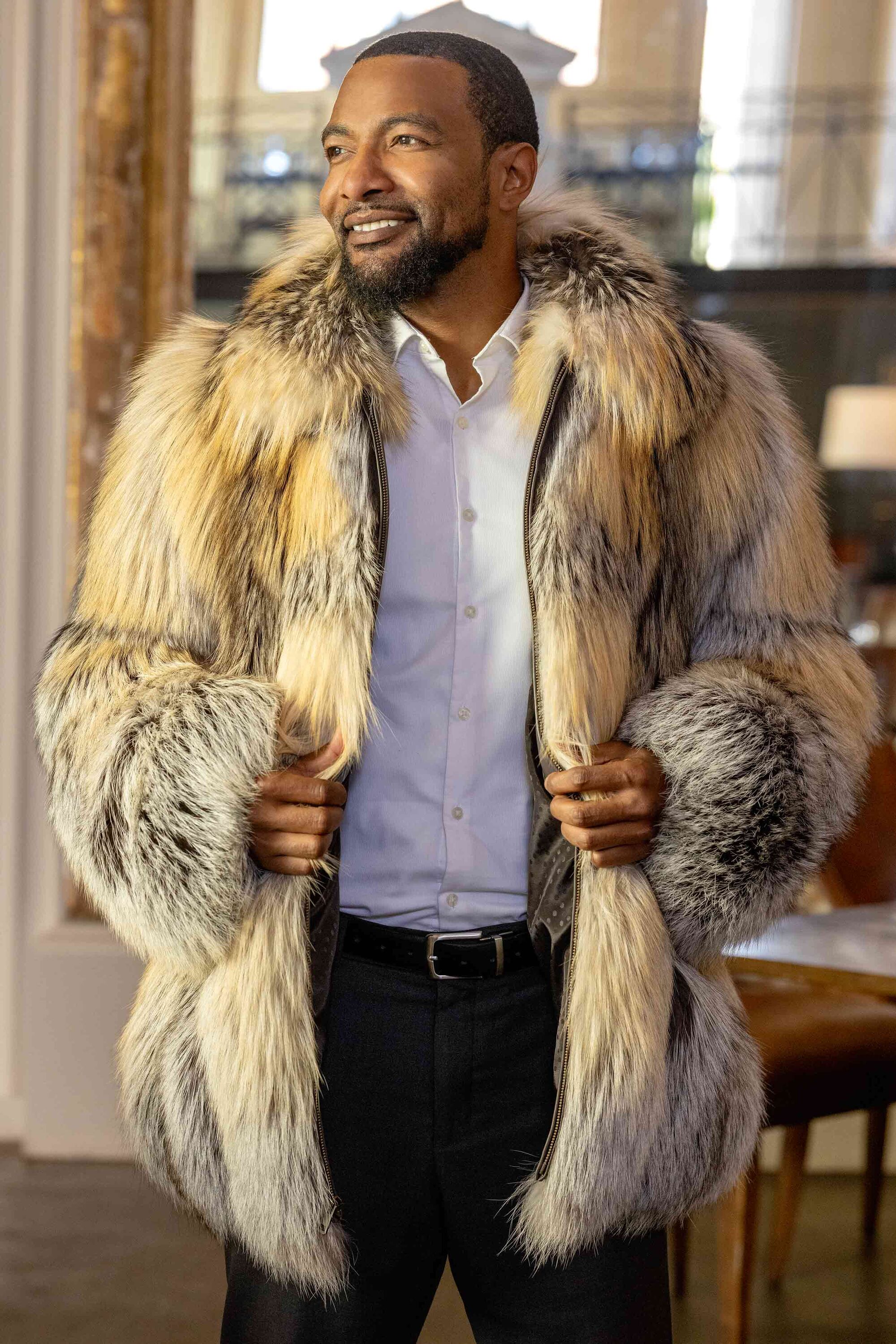 Men's Full Skin Fox Fur Bomber Jacket
