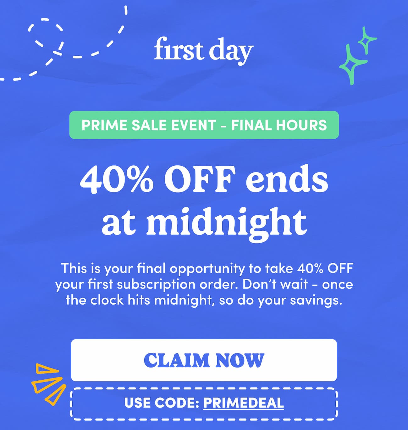 40% OFF ends at midnight