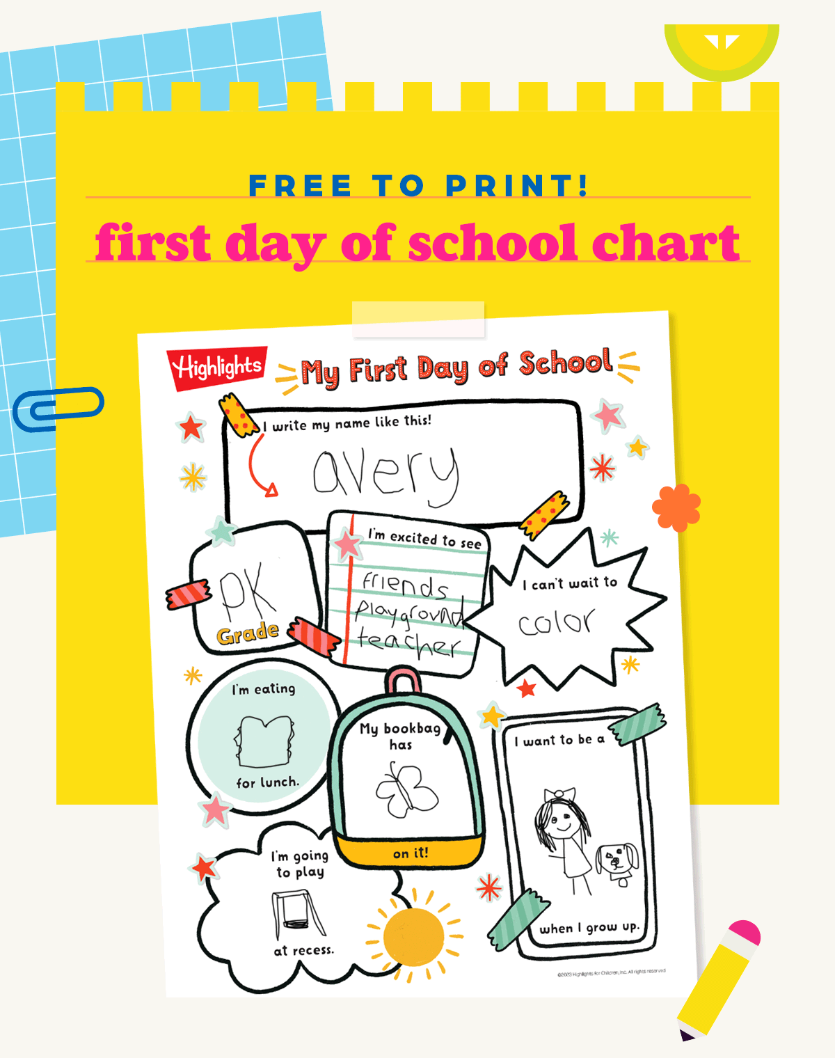 First-Day-of-School Chart Highlights Printable.