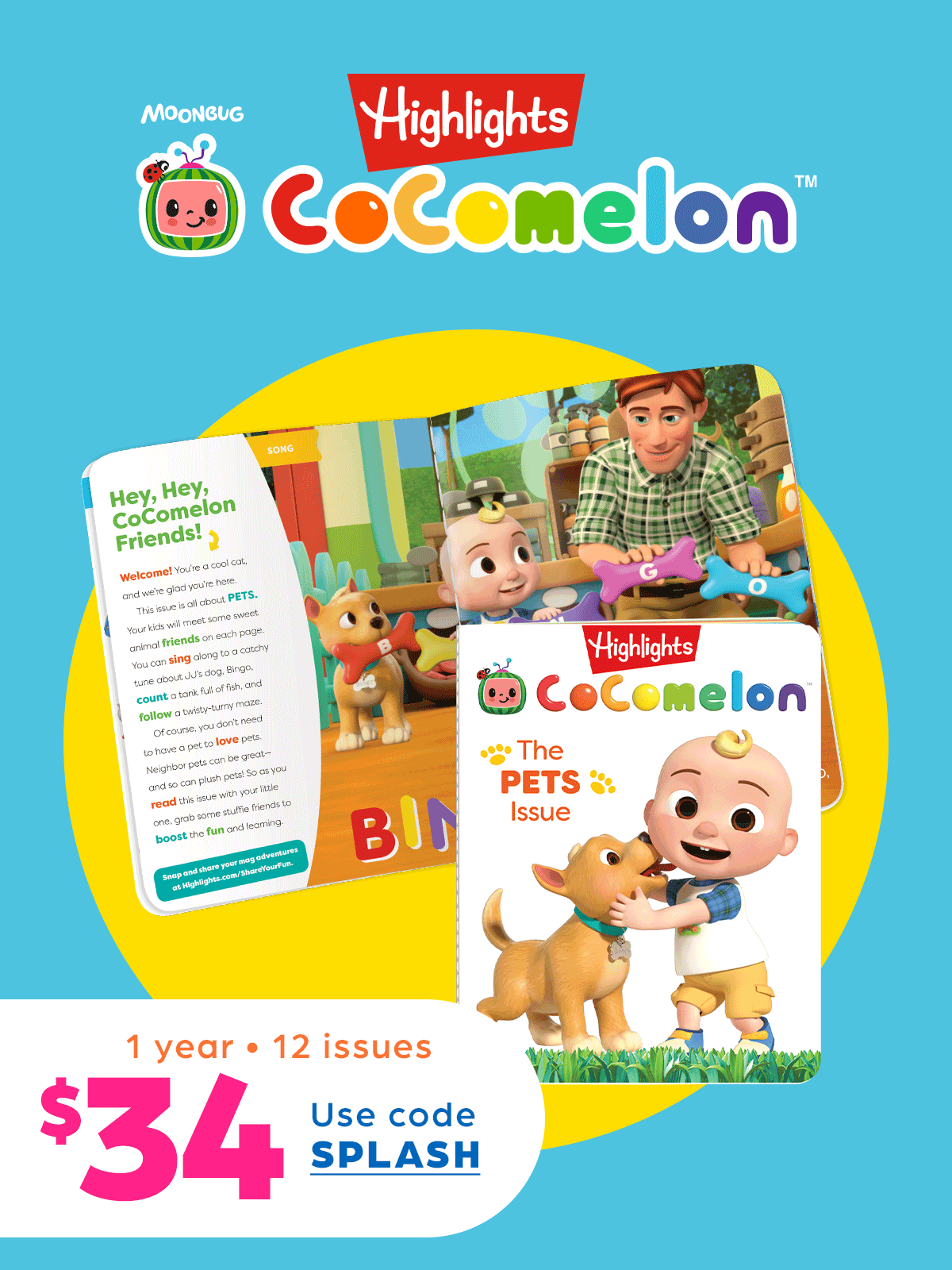 Highlights CoComelon: 1 Year, 12 Issues for $34 With Code SPLASH.