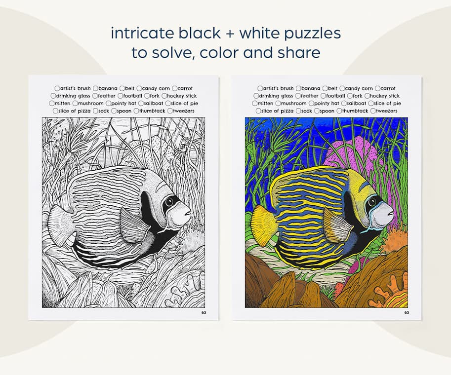 Intricate Black and White Puzzles to Solve, Color and Share.