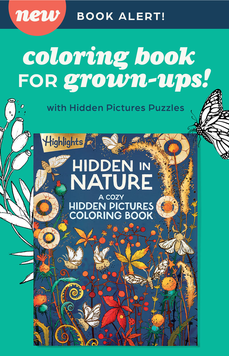 New Book Alert! Highlights Hidden In Nature, a Coloring Book for Grown-Ups With Hidden Pictures Puzzles!
