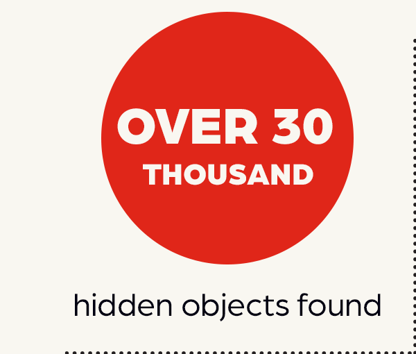Over 30,000 Hidden Objects Found.