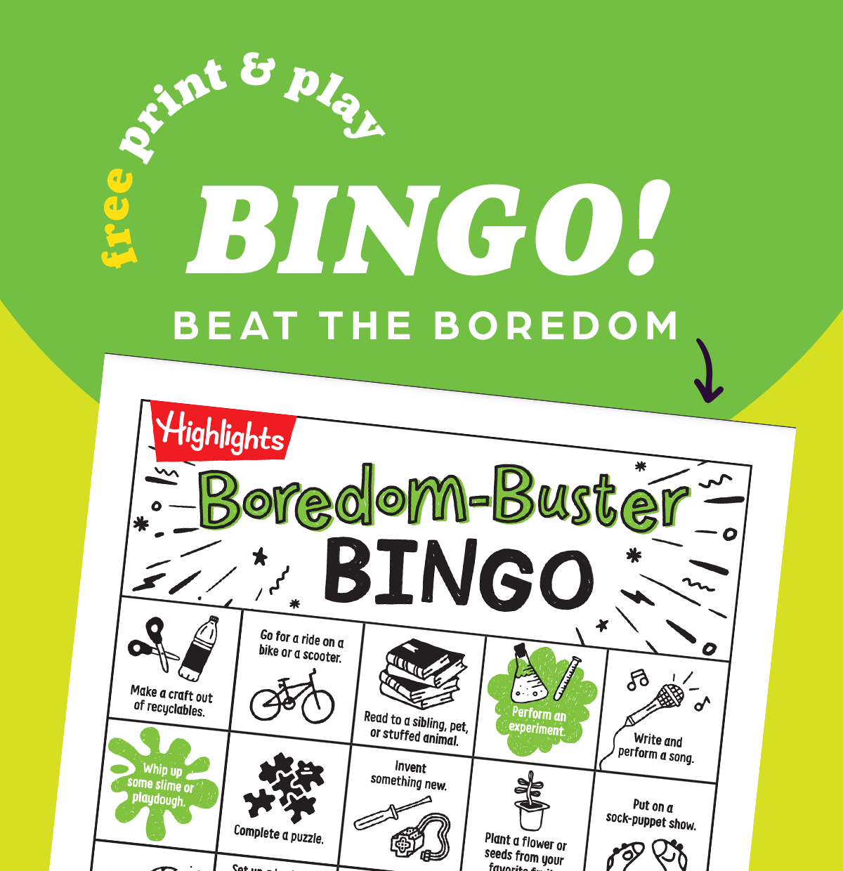 Free Print and Play: Boredom Busters Bingo Printable.