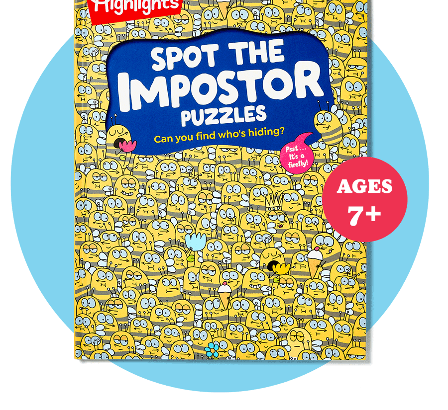 Highlights SPOT THE IMPOSTOR Puzzles, for Ages 7 and Up.