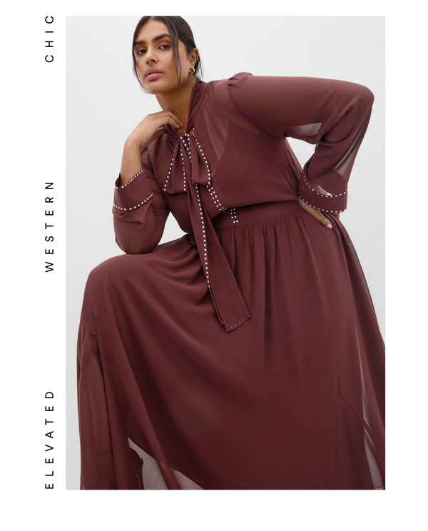 Shop the Kara Stud Tie Neck Maxi Dress