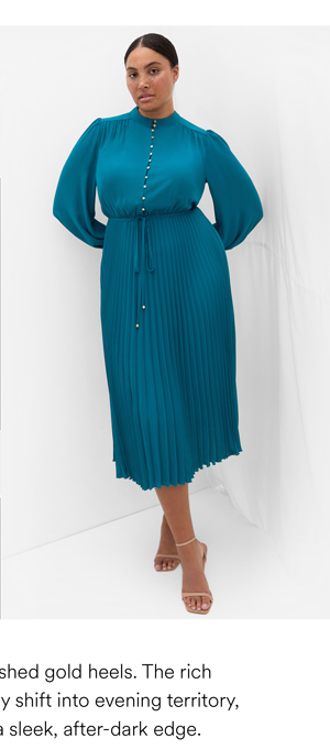 Shop the Halle Long Sleeve Pleat Dress