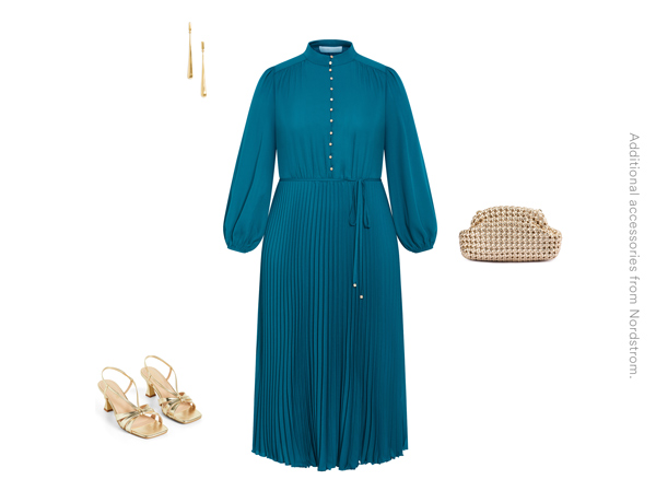 Shop the Halle Long Sleeve Pleat Dress