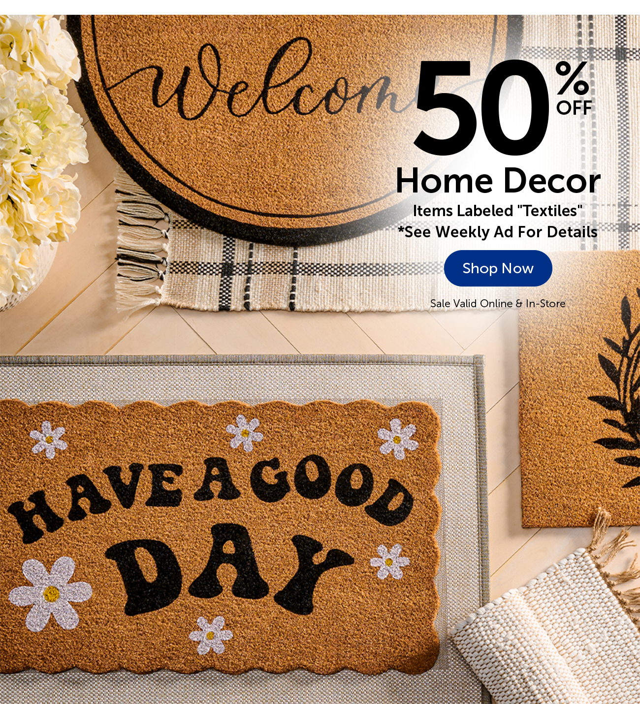 50% Off Home Decor - Items Labeled "Textiles"