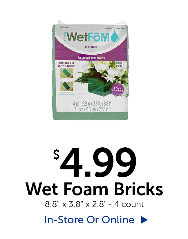 $4.99 Wet Foam Bricks - 8.8" tall by 3.8" wide by 2.8" long - 4 count