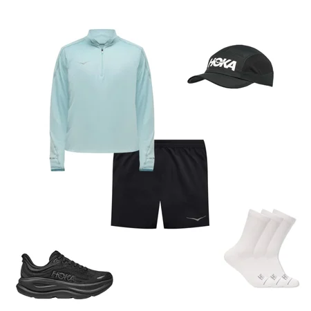 Bondi 9, Crew Run Sock 3-Pack, HOKA Run Hat, Race Day Split Short, GlideTech Quarter Zip, Invisible Sock 3-Pack, Bondi 9, Kaitoro Knit Pant, HOKA Essential LS Tee, 