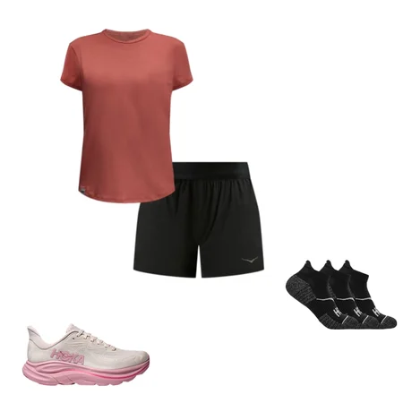 Clifton 10, No-Show Run Sock 3-Pack, Race Day Split Short, HOKA Essential Tee, 