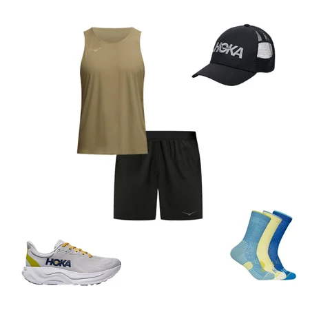 Crew Run Sock 3-Pack, Arahi 8, HOKA Core Logo Trucker, Glide 7'' Short 2in1, Airolite Tank 2.0, Clifton 10, No-Show Run Sock 3-Pack, Race Day Split Short, HOKA Essential Tee, 