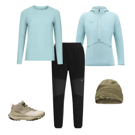 Transport Hike GTX, Winter Beanie, Basecamp Fleece Pant, Airolite Long Sleeve 2.0, SkyGlow Half-Zip, 