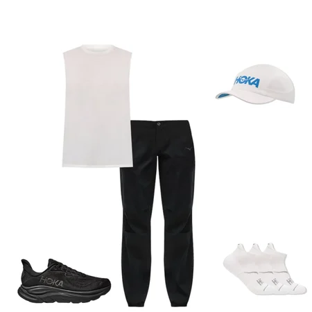 Clifton 10, No-Show Run Sock 3-Pack, HOKA Run Hat, Woodland Hike Pant, GlideTech Sleeveless, No-Show Run Sock, Bondi 9, Elaro Knit Tight 27 inch, Airolite Short Sleeve 2.0, 