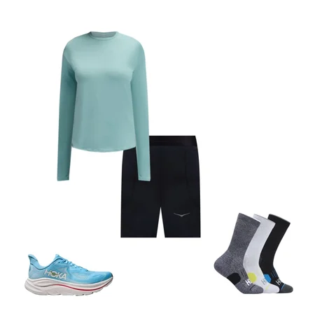 Clifton 10, Crew Run Sock 3-Pack, Novafly 6'' Knit Short, HOKA Essential LS Tee, 