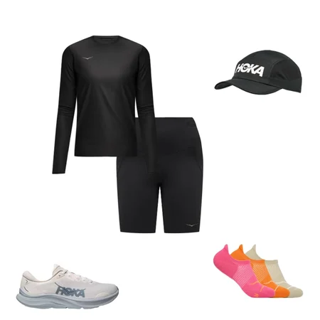Solimar 2, Invisible Sock 3-Pack, HOKA Run Hat, Novafly 9 inch Knit Short, Airolite Long Sleeve 2.0, 