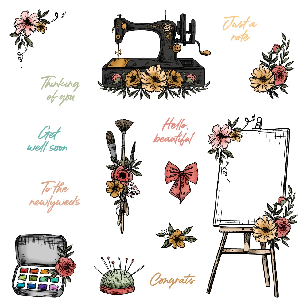Image of Floral Easel - 6x8 Rubber Cling Stamp