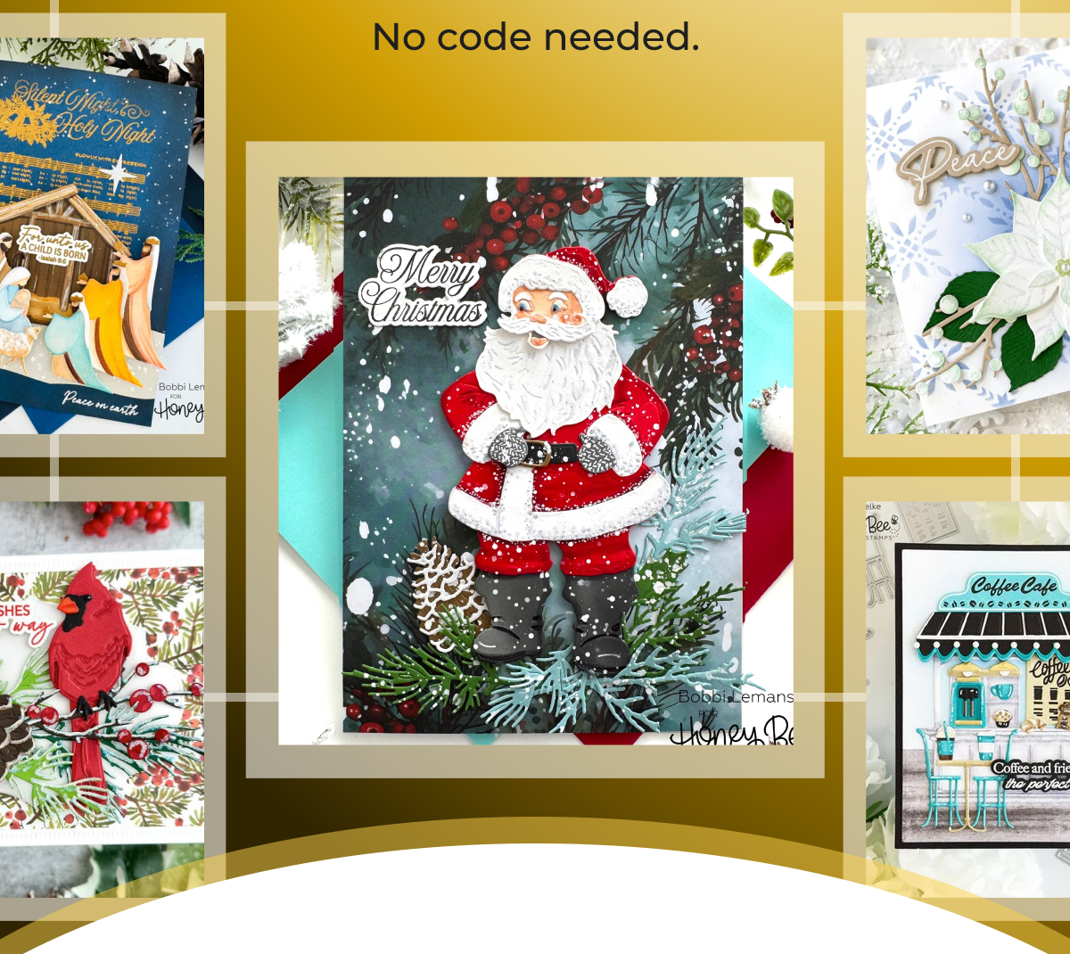 Merry Christmas Santa card surrounded by holiday-themed cards.