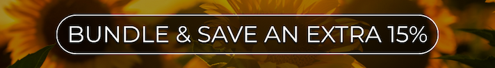 Sunflowers in background with text "Bundle & Save an Extra 15%."