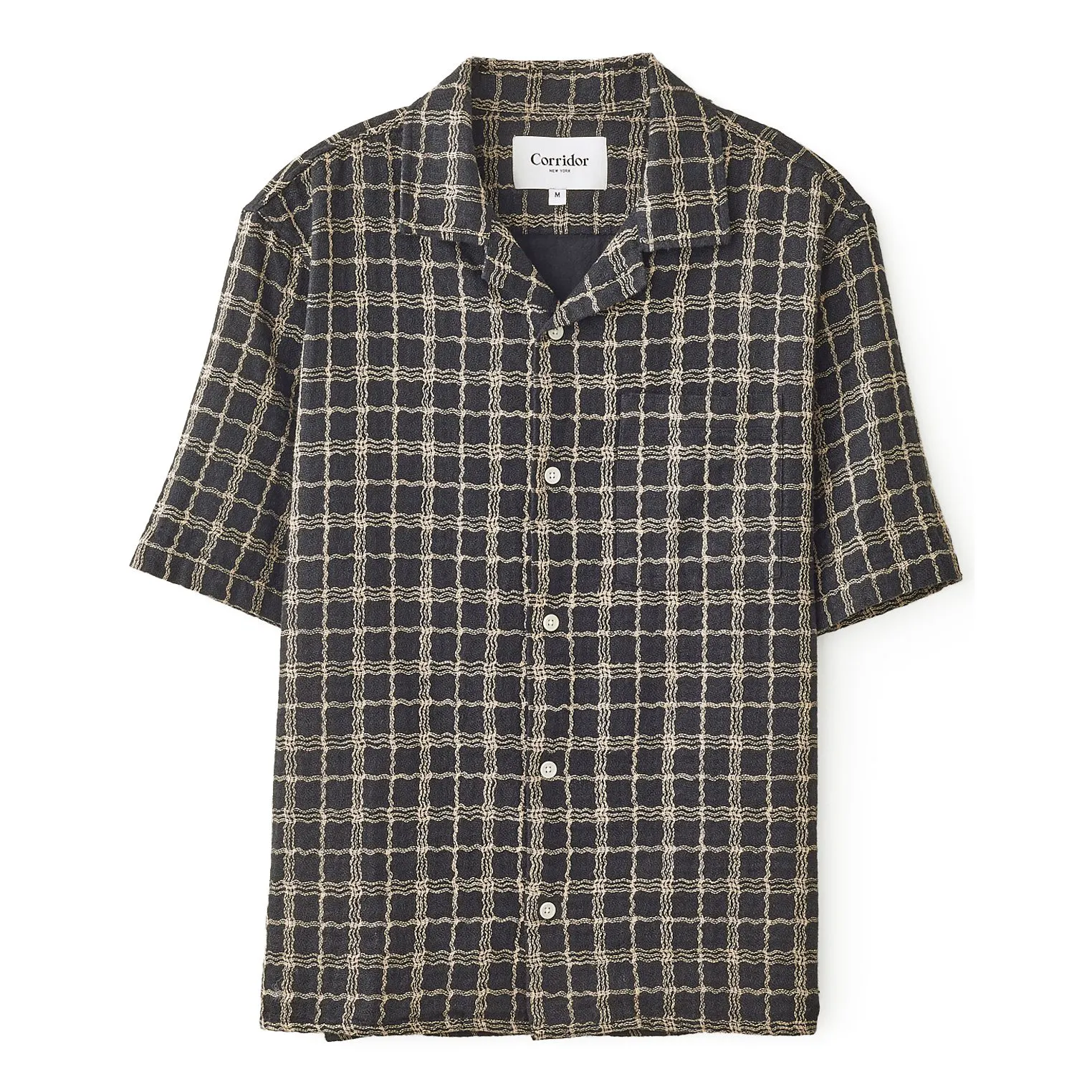 Wavy Linen Camp Collar Short Sleeve Shirt