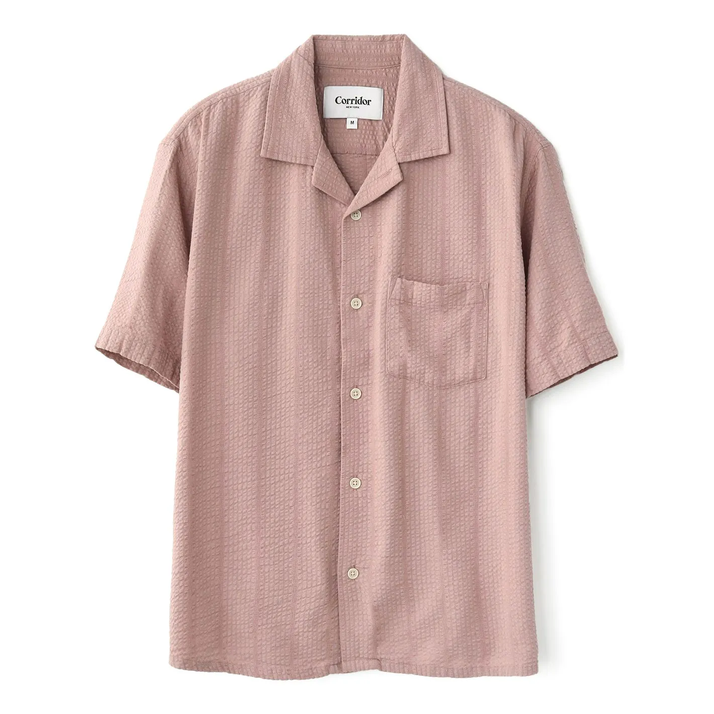 Striped Seersucker Camp Collar Short Sleeve Shirt