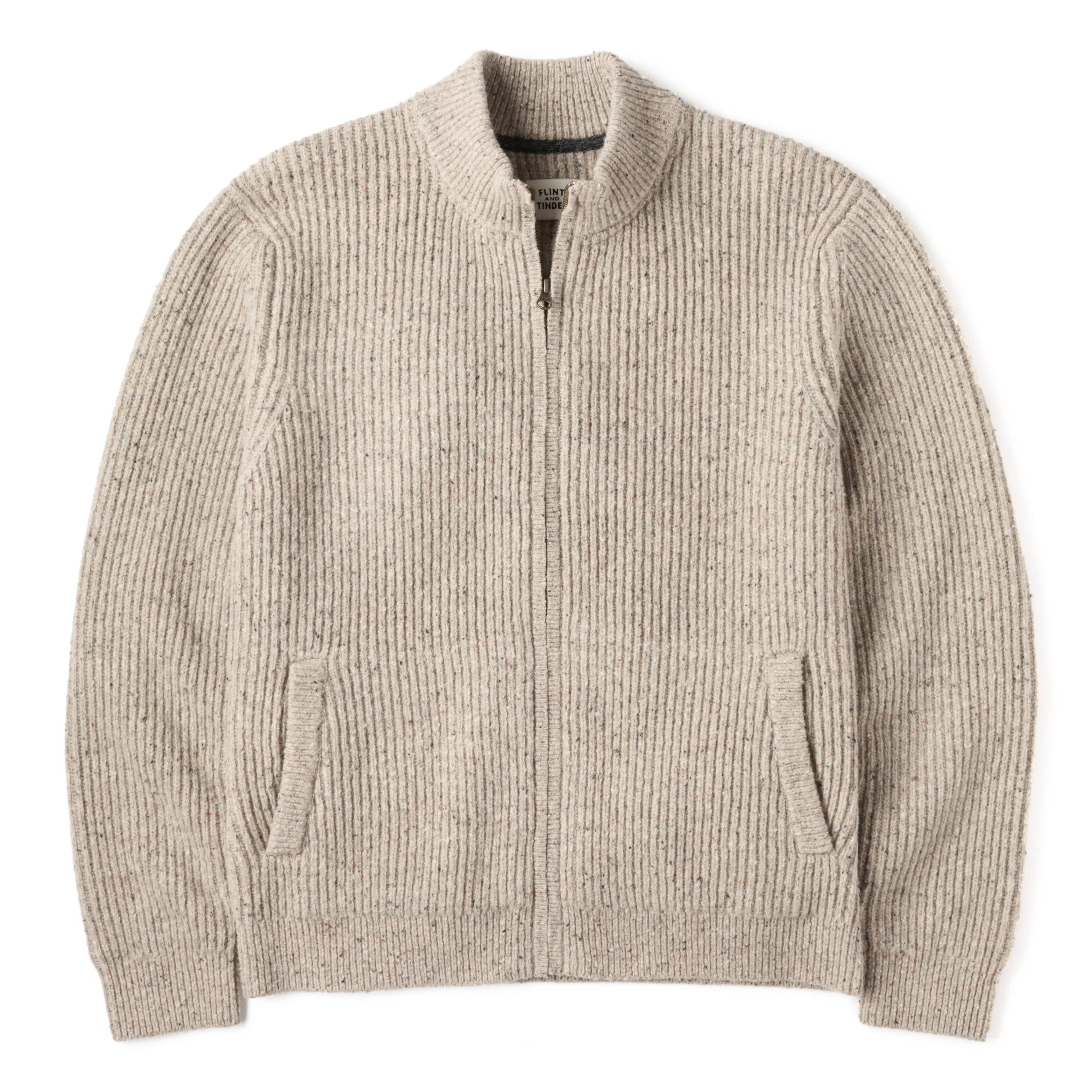 Textured Wool Full-Zip Combat Sweater