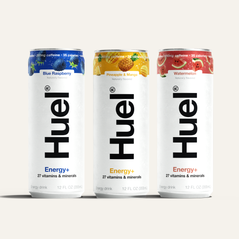Three cans of Huel Energy+