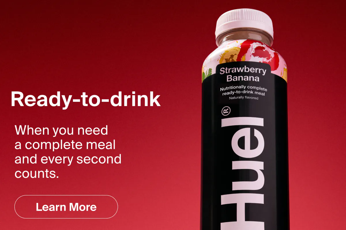 Huel ready-to-drink bottle — complete meal with no prep, perfect for busy days