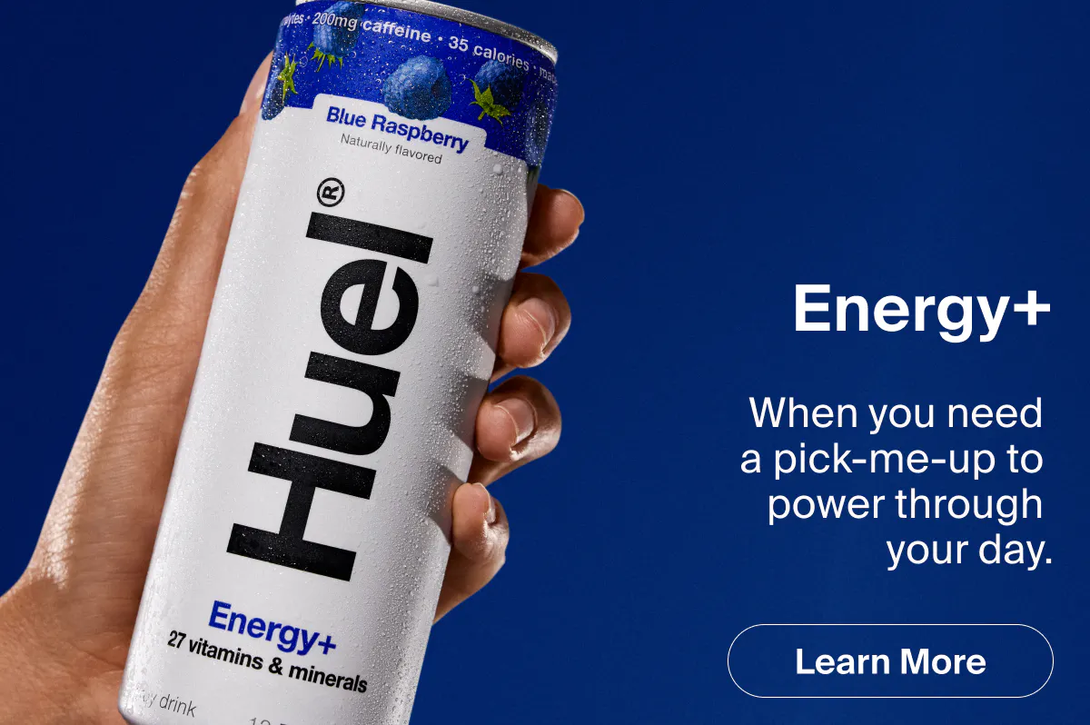Huel Energy+ can — clean energy drink for focus and sustained performance