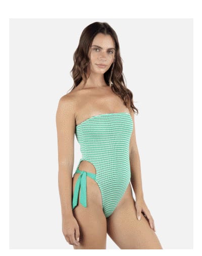 Crimp Stripe Bandeau One Piece Swimsuit