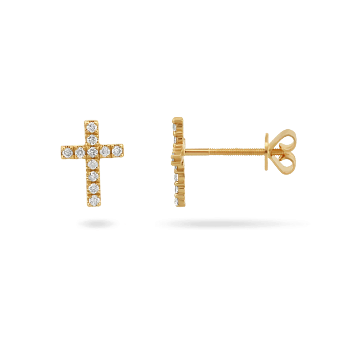 Image of 14K Diamond Square Cross Stud Earrings
