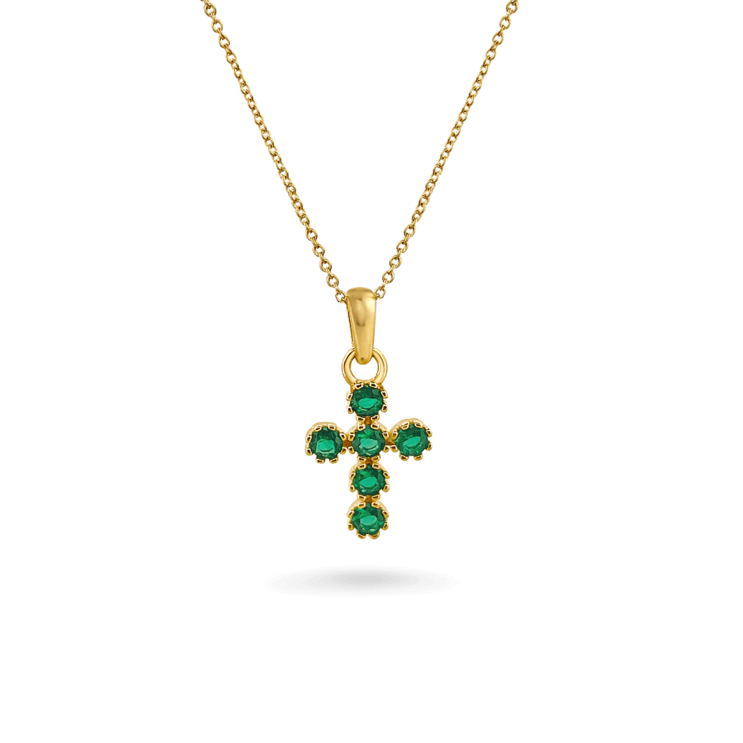 Image of 14K Emerald Cross Necklace