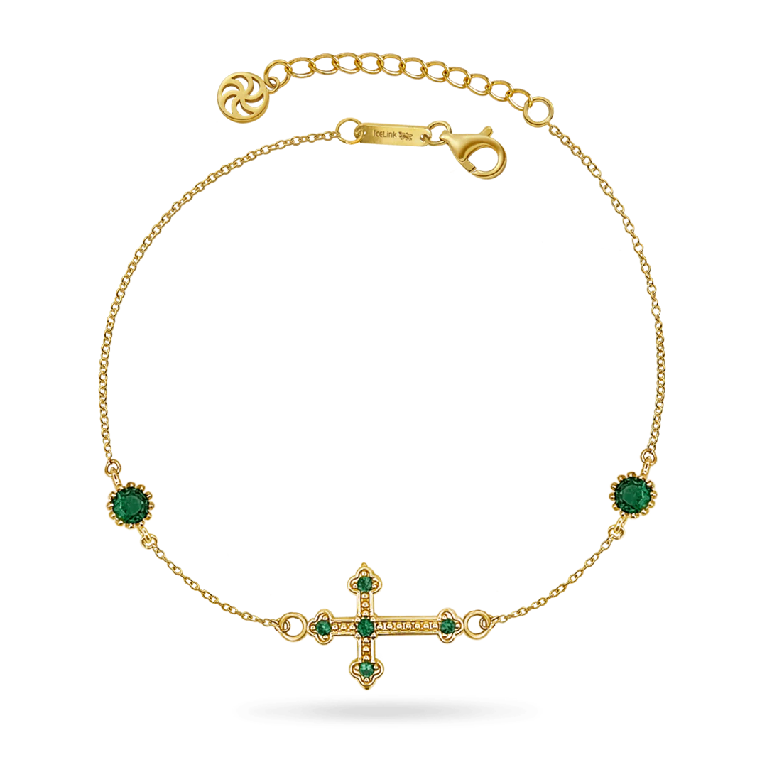 Image of 14K Emerald Cross Bracelet