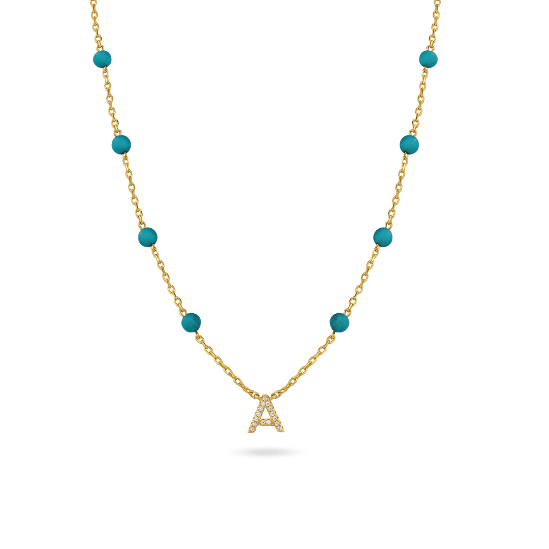 Image of 14K Turquoise 'True You' Initial Necklace