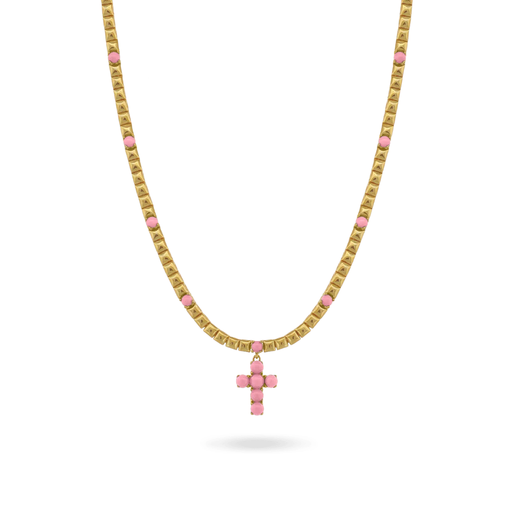 Image of Pink Enamel Cross Necklace