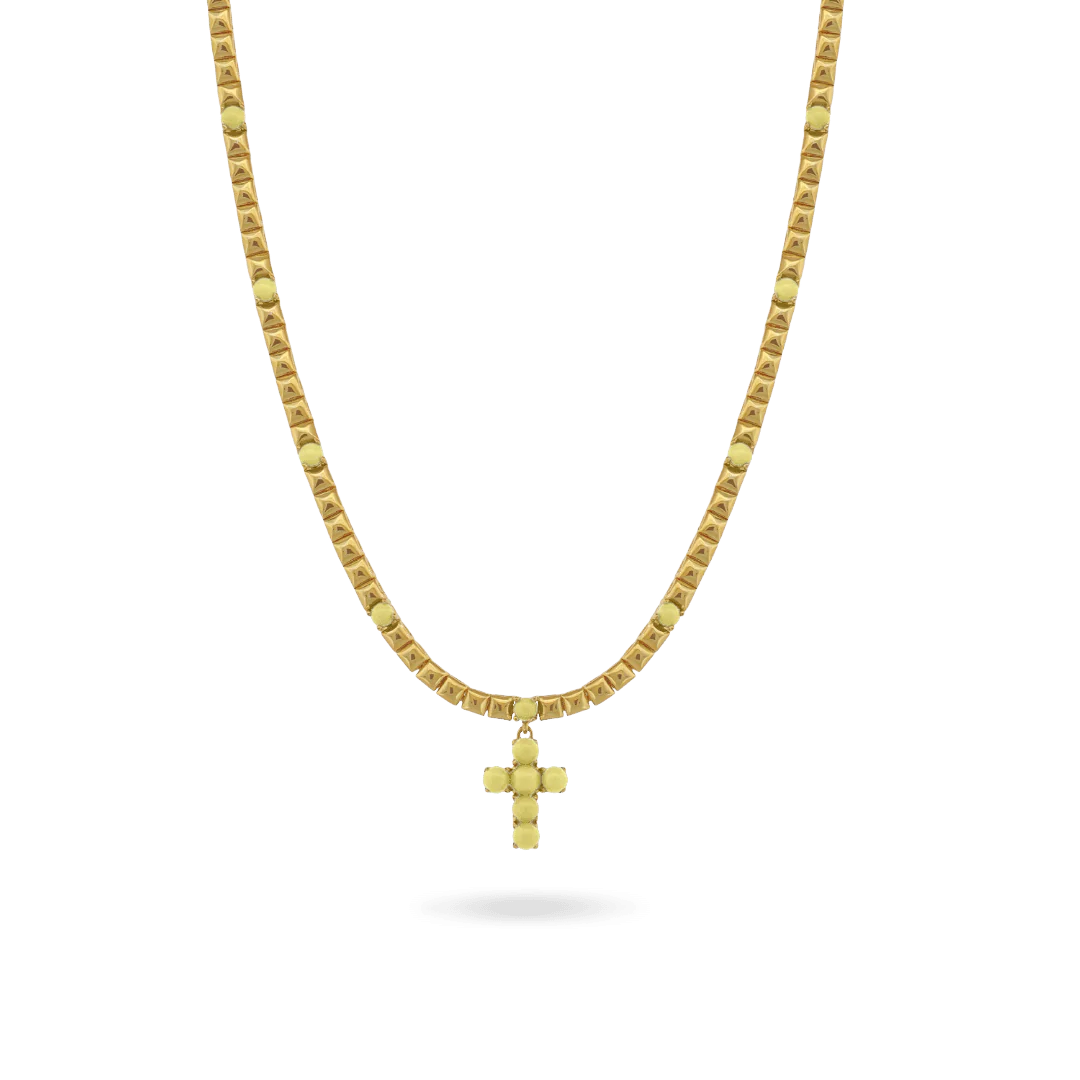 Image of Butter Yellow Enamel Cross Necklace