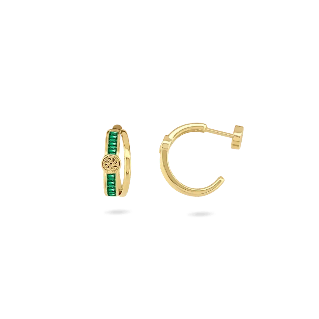 Image of Emerald Baguette Huggies