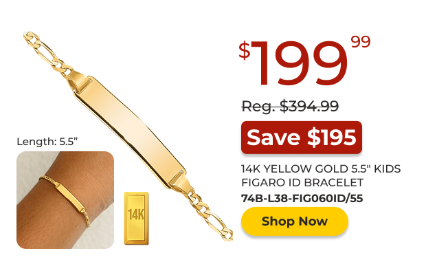 14K Yellow Gold 5.5-inch Kids Figaro ID Bracelet