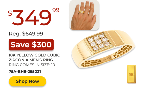 10K Yellow Gold Cubic Zirconia Men's Ring